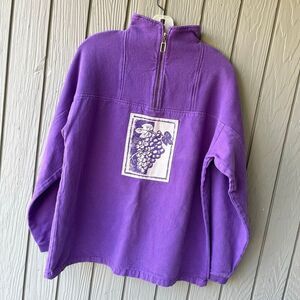 VTG 1984 Coldwater Creek Quarter Zip Pullover Grapes Patch Made USA